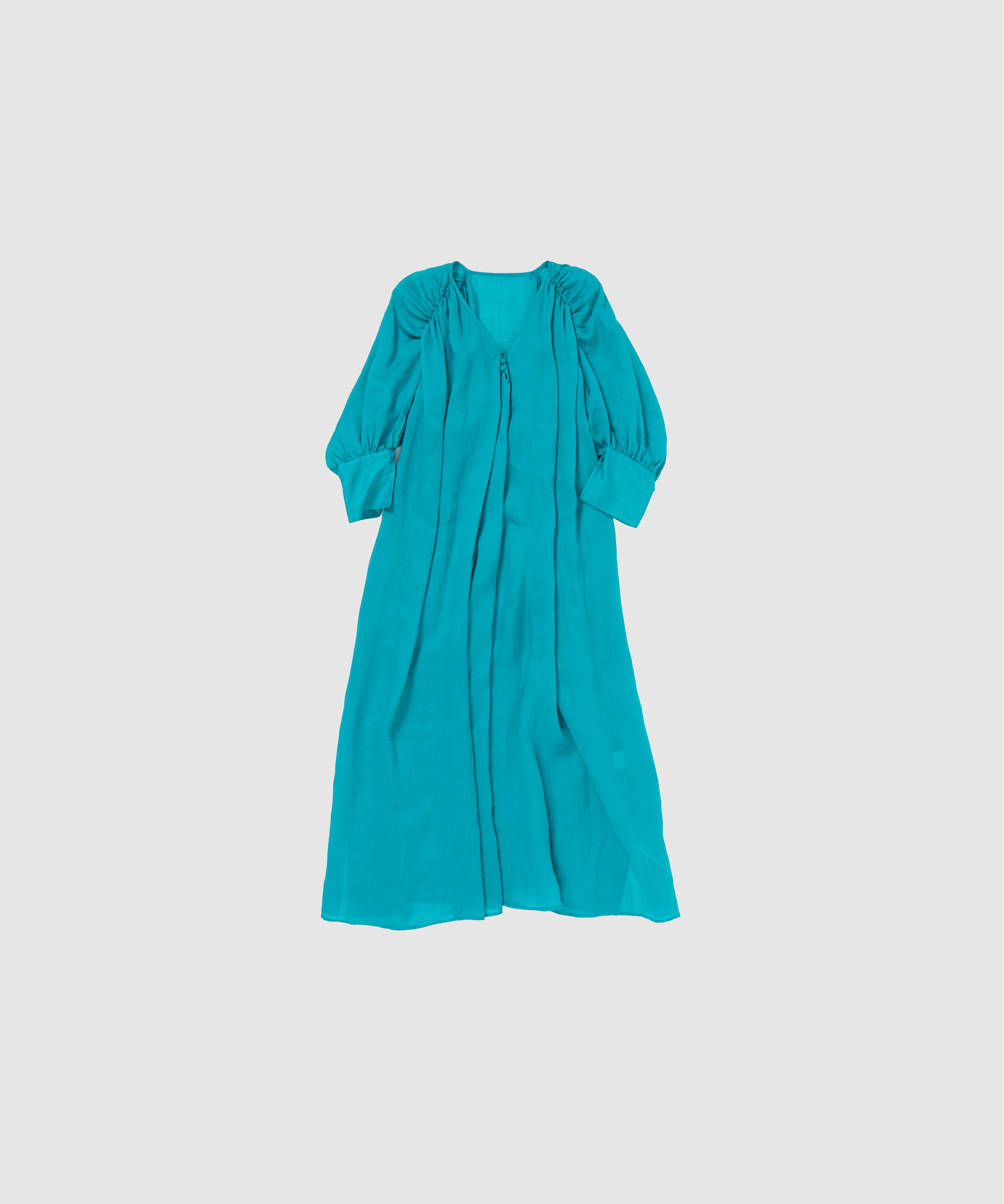 Ramie Gathered Sleeves Dress